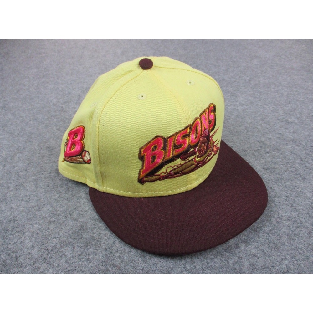Buffalo Bisons Hat Cap Fitted Mens 7 1/2 Yellow New Era Minor League Baseball